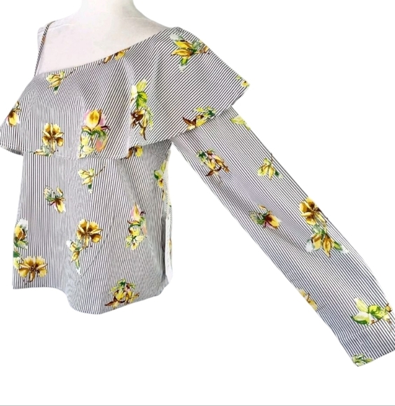 NWT Large Floral Striped One-Shoulder Top Lumiere Urban Outfitters Top - Picture 4 of 16